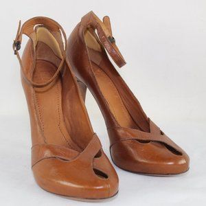 GIVENCHY Ladies Brown Leather Open Toe Mary Janes High Heels Sz US 9